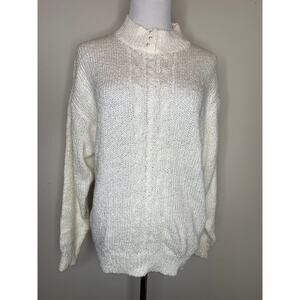 Vintage Cream Mock Neck Cable Knit Sweater Size Medium